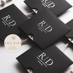 Folijuoti juodi vestuvių kvietimai